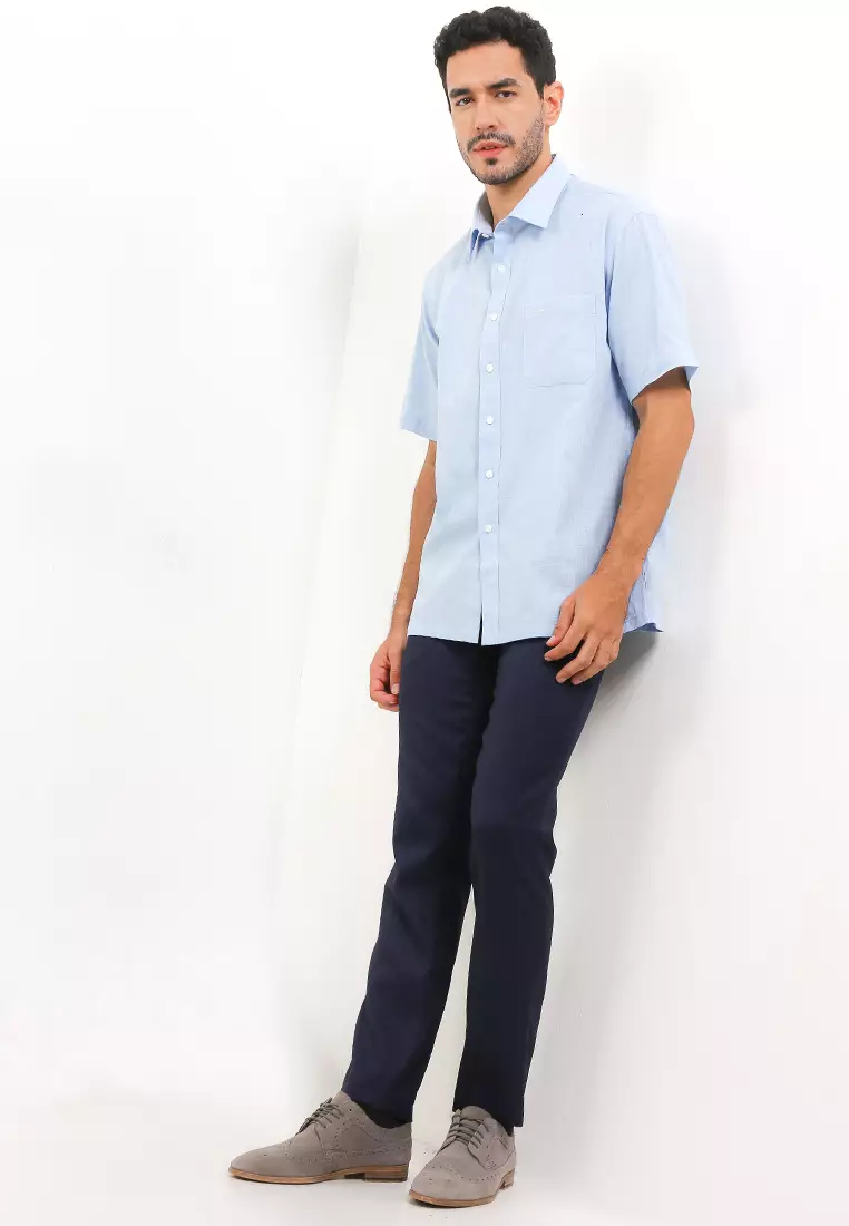 Crocodile LINE2 Blue 14 - Men Shirt Kemeja Lengan Pendek - Relax Fit