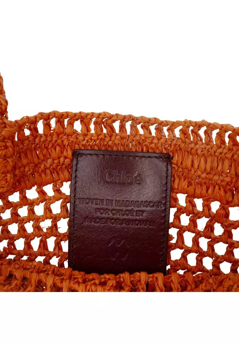 Pre-Loved Chloé Small Raffia Embroidered Logo Summer Banana Tote