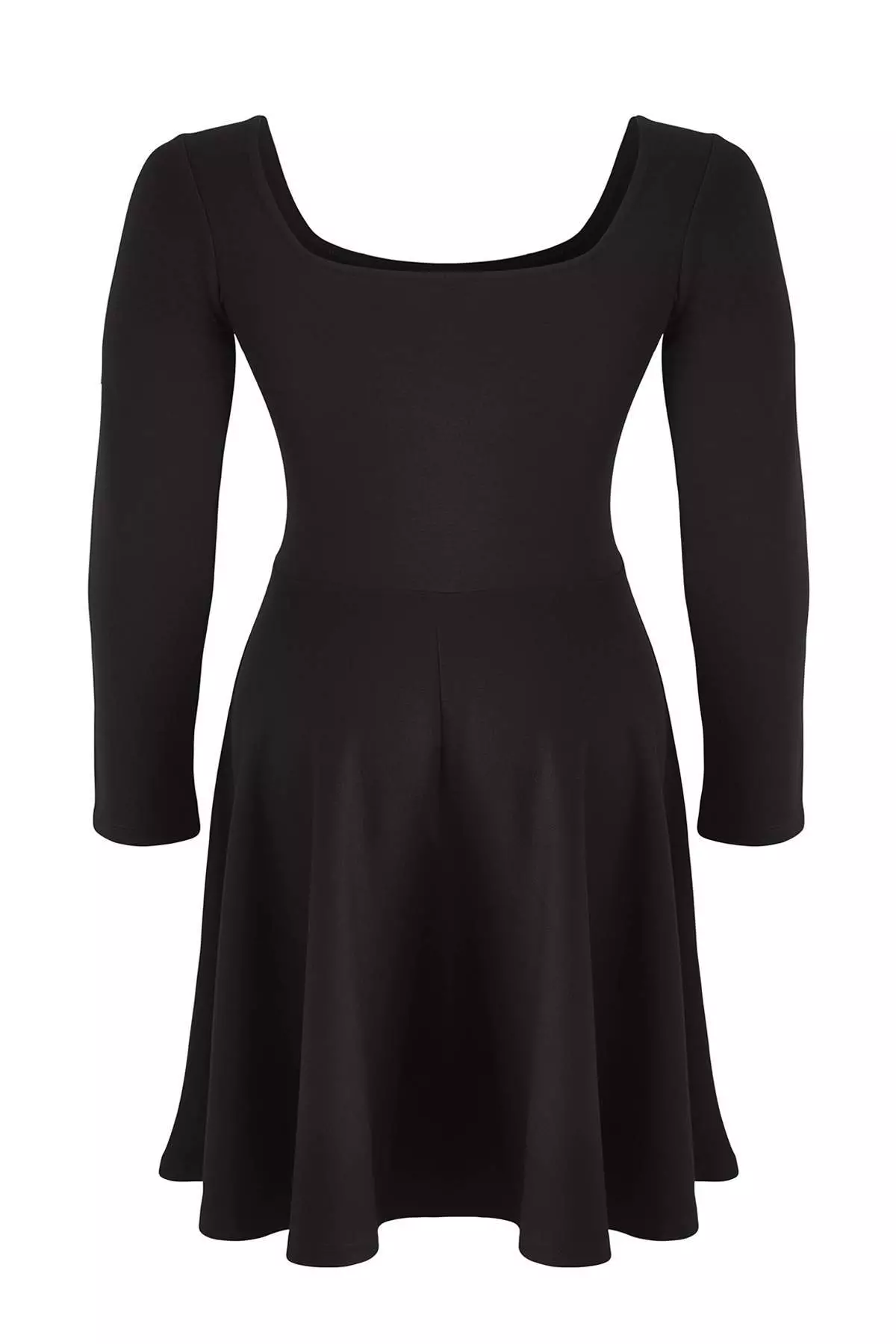 Black Square Neck Skater Mini Knitted Plus Size Dress