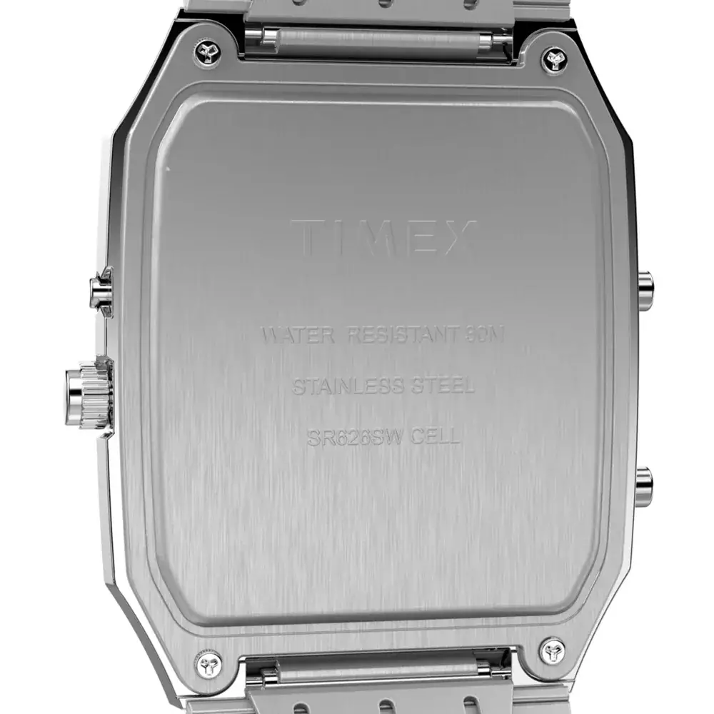 Jam Tangan Pria Timex Q 1982 Reissue Analog Digital Black Dial Stainless Steel Strap TW2Y05900V5 Original