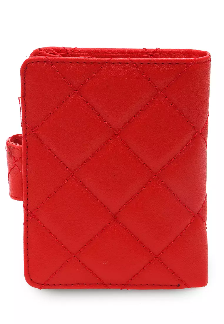 Dompet Wanita Bordir Detail Kancing Snap Card Holder 14 Slot Design Casual - Merah