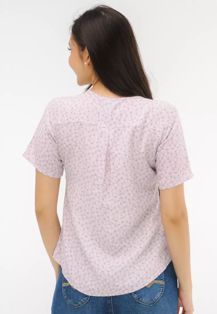 Woven Printed Rayon Short Sleeves Blouse