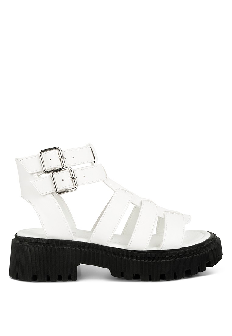 White Double Buckle Detail Chunky Sandals