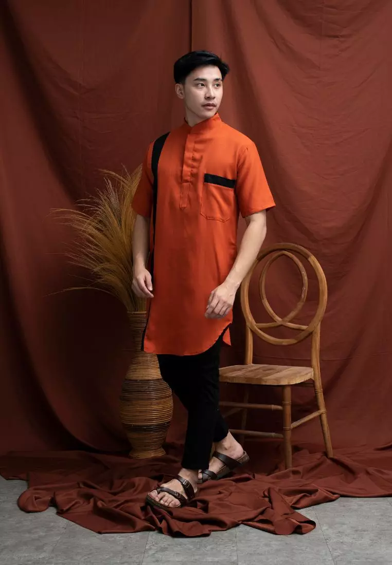 Baju Koko Kurta Pakistan Lengan Pendek Muslim Gamis Pria Houseofcuff A - Terracotta