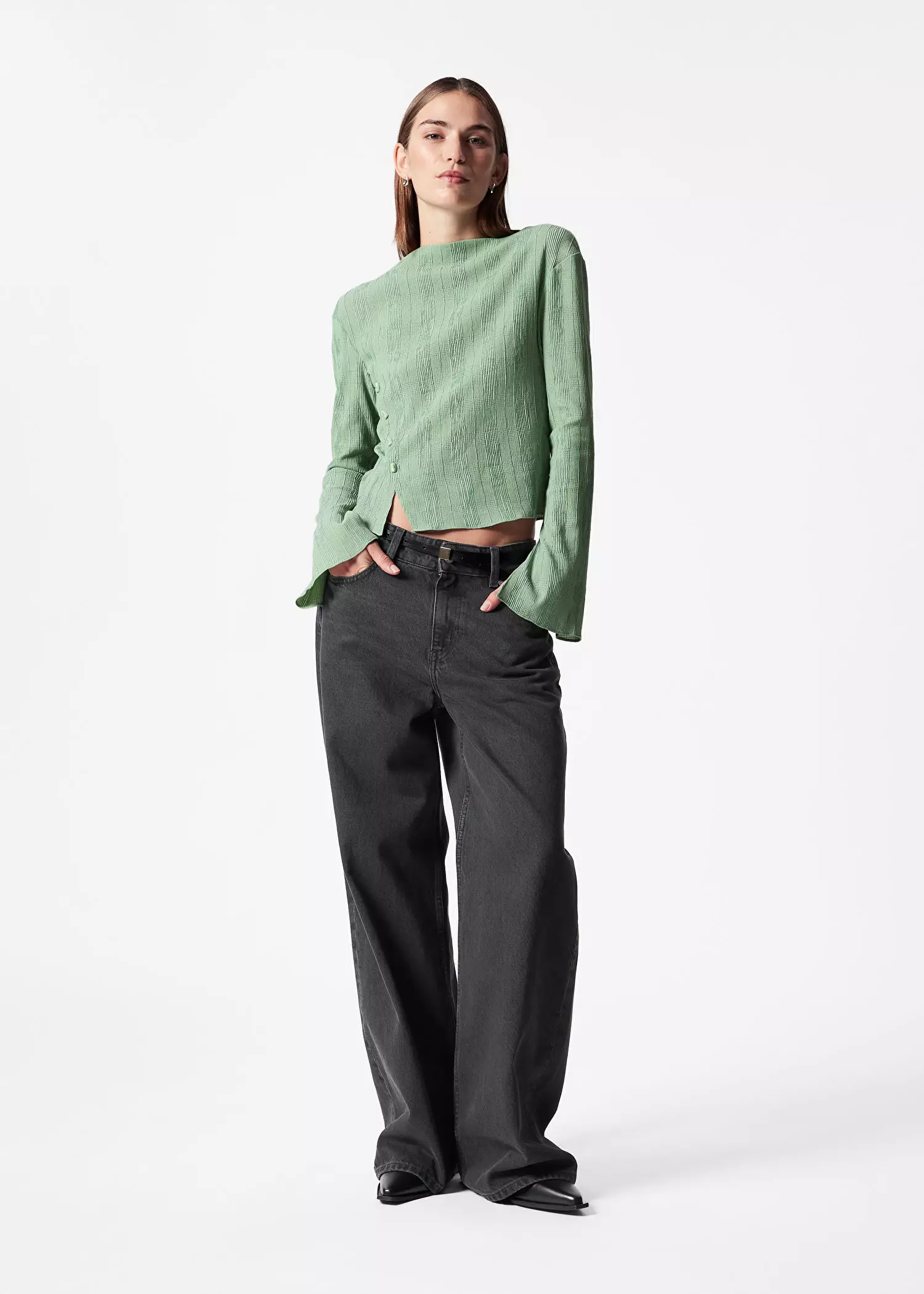 Boat-Neck Flared-Sleeve Top
