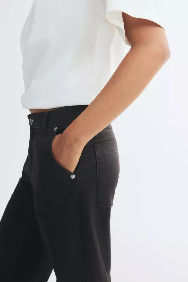 Wide-leg cotton twill trousers