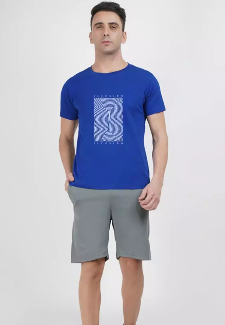 Circular Print Graphic Royal Blue Cotton Short Sleeve Regular Fit Tee