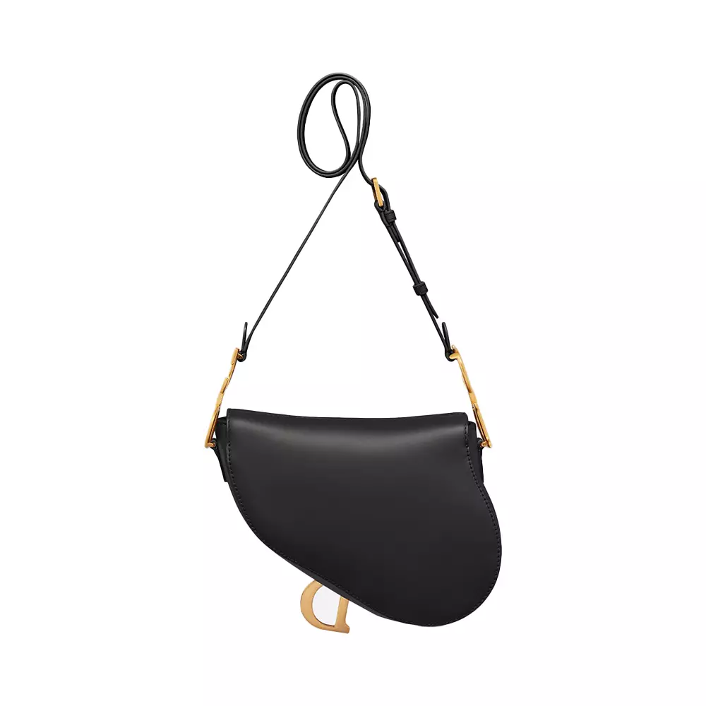 Medium Soft Saddle Bag with Strap Smooth Calfskin Black Vintage