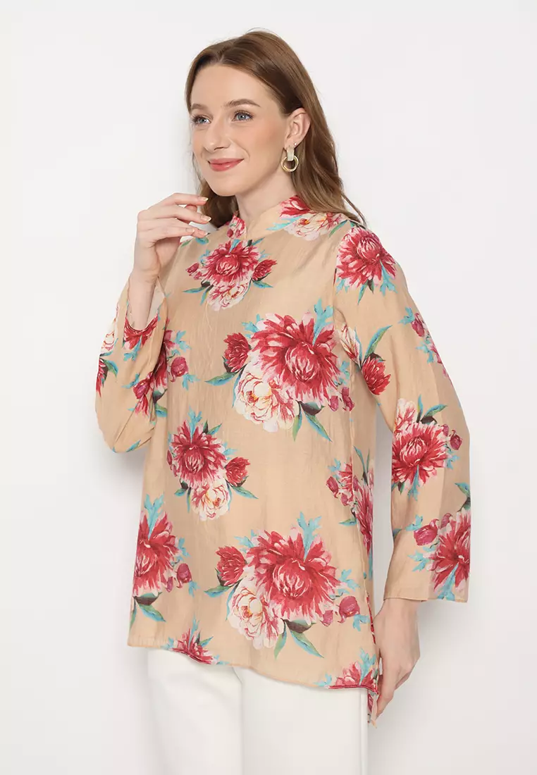 Blouse Silky Cream Long Sleeve Arlette By Brilliant Girl Warna Cream