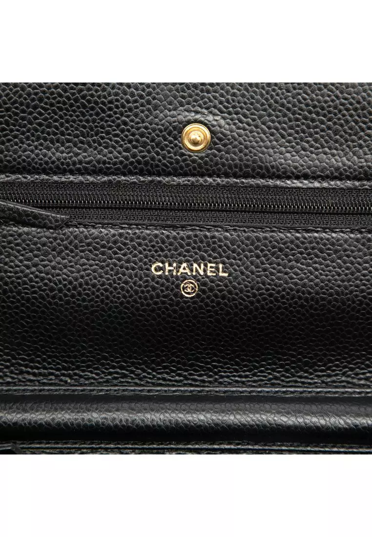 Pre-Loved Chanel Cc Quilted Caviar Wallet On Chain