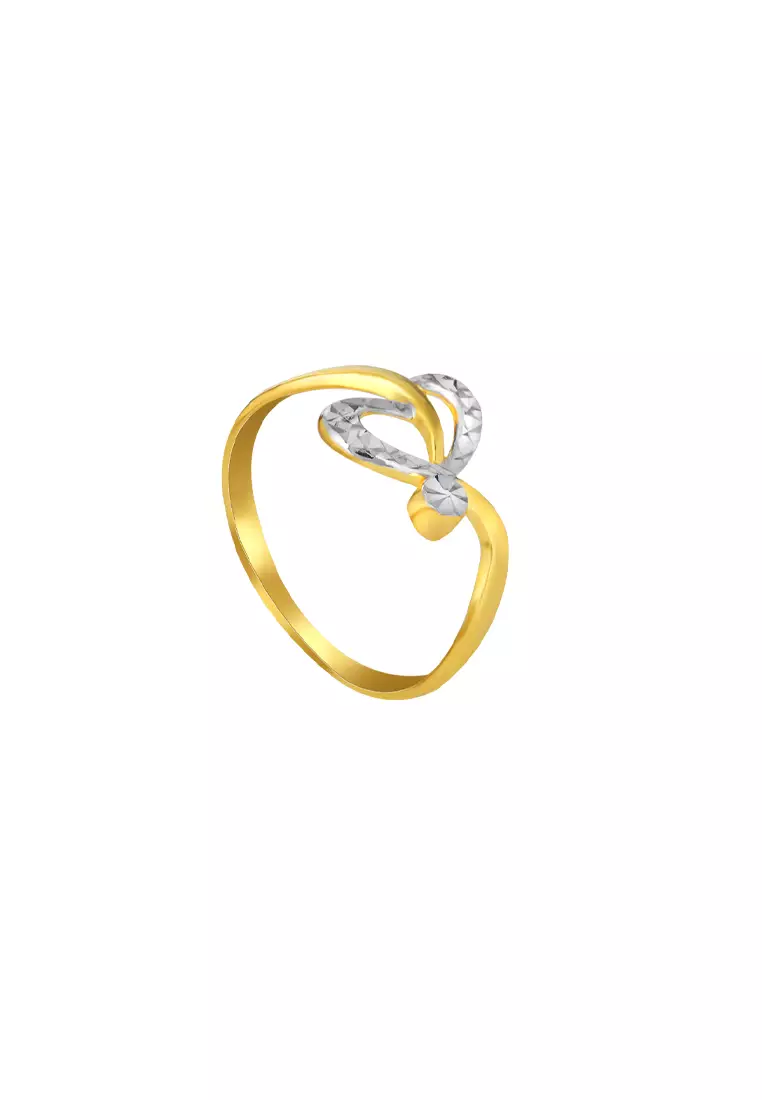 TOMEI Dual-Tone Twisted Heart Ring, Yellow Gold 916