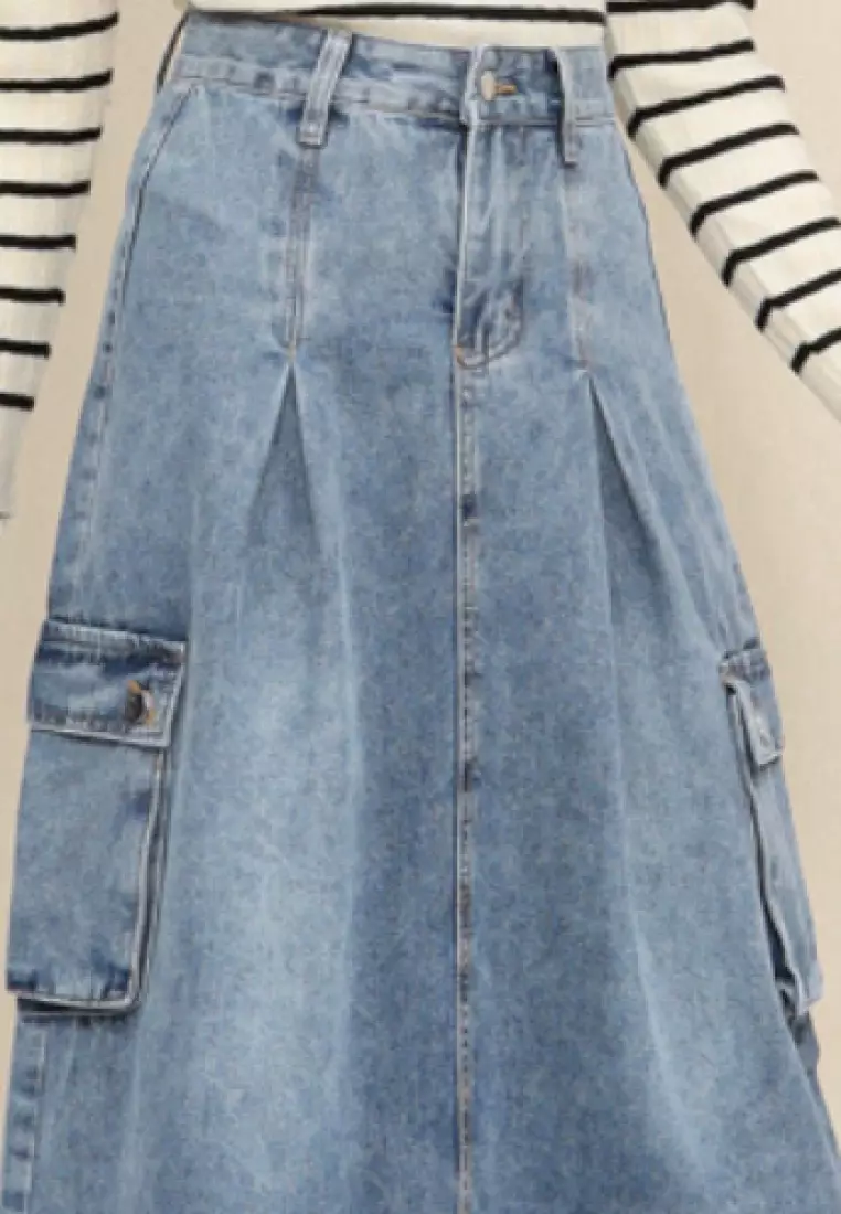 Lora Long Skirt Jeans in Blue