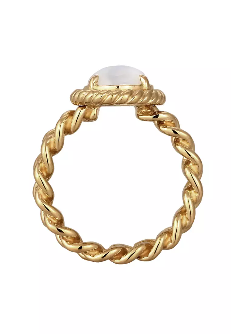 Cincin Perhiasan Perak 925 Wanita Moonstone Gold Plated