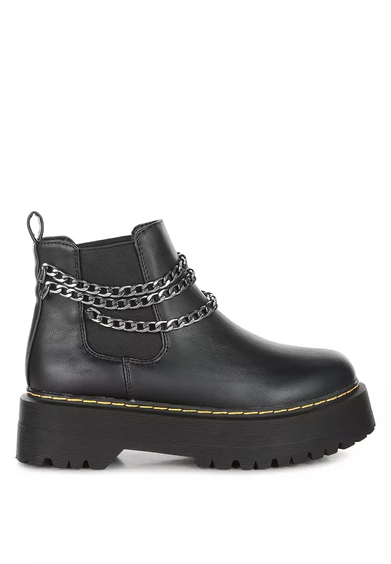 Discount on London Rag  shoes - SKU: Black Chunky Metal Chain Chelsea Boot