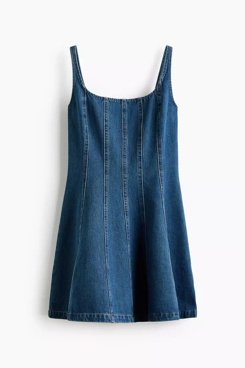 Flared-skirt denim dress