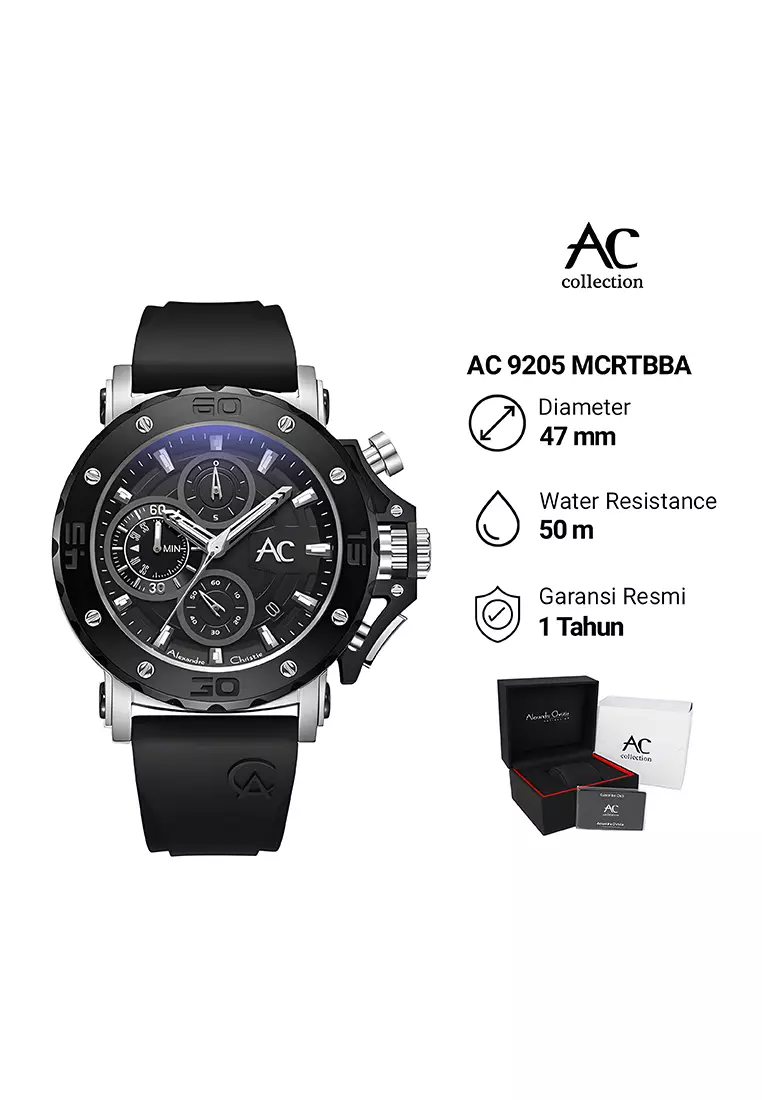 Alexandre Christie Collection - Jam Tangan Chronograph Pria - Silver Case - Black Rubber Strap - 9205MCRTBBA
