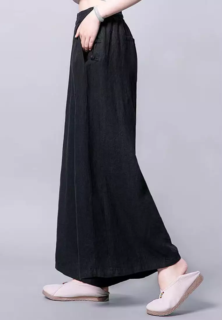 High Waist Cotton-flax Wide-legged Pants RZ9061