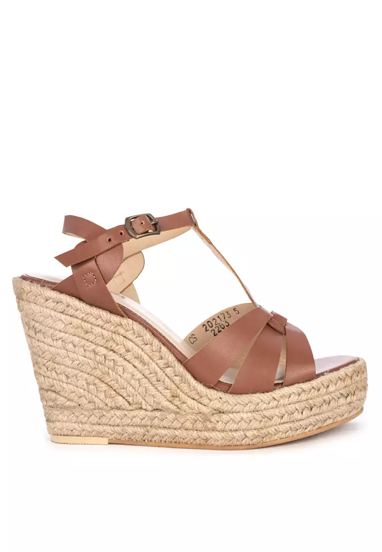 Sandales à Talon Compensé Elizabeth And James - Modèle Bride Noir Cuir état Impeccable