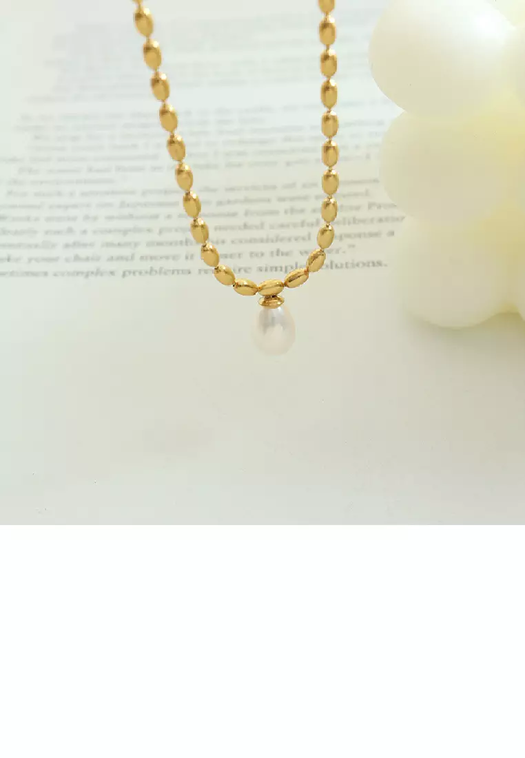 Fashion Stainless Steel Gold Chain Shell Pearl Steel Ball Tassel