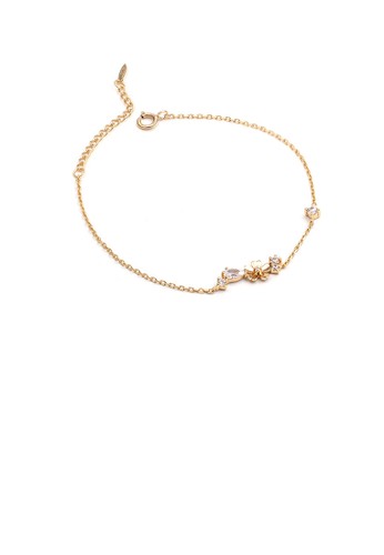 Glamorousky white 925 Sterling Silver Plated Gold Fashion Simple Flower Bracelet with Cubic Zirconia 08564AC6905C6FGS_1