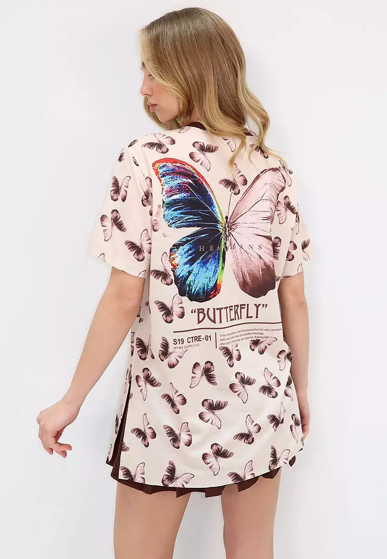 Women's Stone Crew Neck Digital Printed Side Slit Sweatshirt