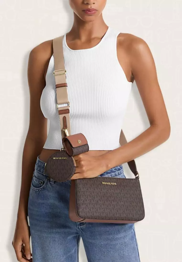 Michael Kors Jet Set Logo Crossbody Bag with Case for Apple Airpods Pro® Brown