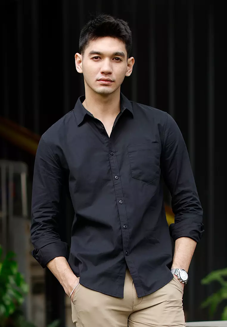 Oxcon Long Sleeve Business Shirt soft cotton Black