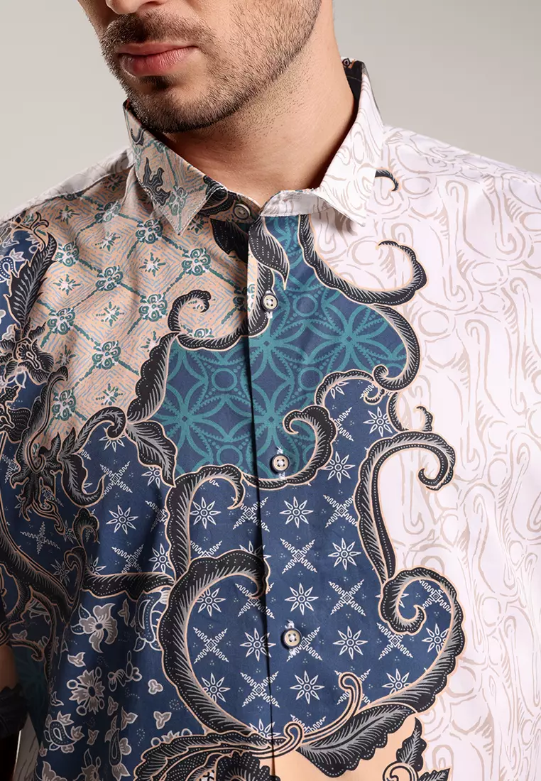 MOC - Kemeja Batik Pria Lengan Pendek Visakha - White