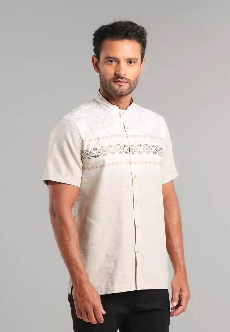 MOC x Habib Jafar Kemeja Koko Lengan Pendek Pria Hanif - Khaki