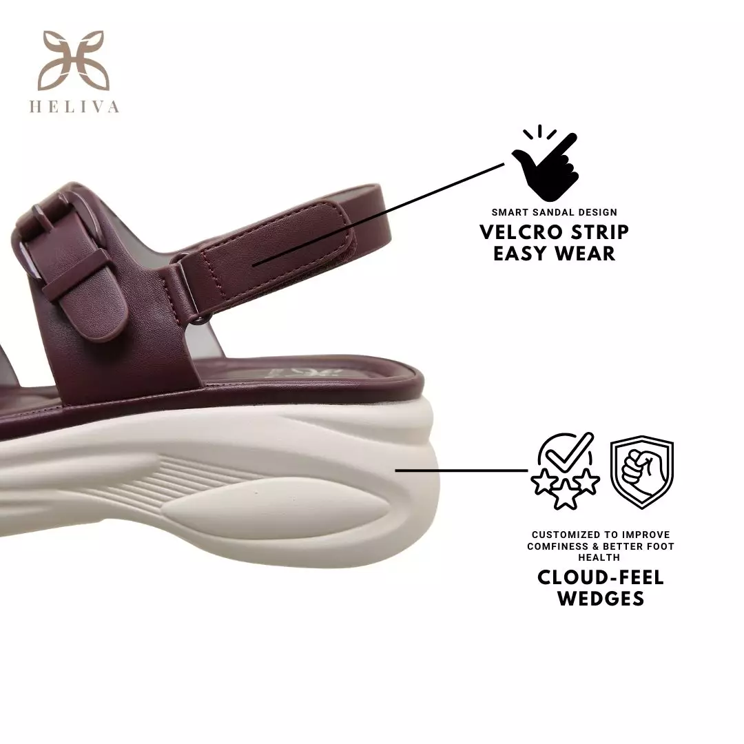 Heliva Savira Sandal Wedges Strap Buckle Hook Ankle Wrap Velcro