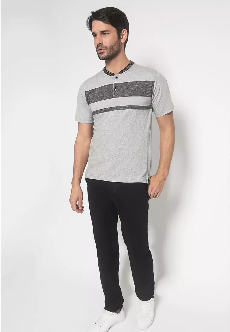 LGS - Kaos Casual Pria - Plaket - Block Abu - Abu - Regular Fit