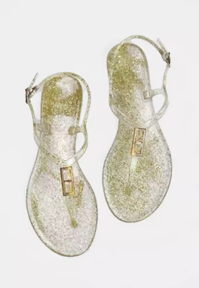 Gold Jelly Flip Flops Women's Sandals Takss25Sd00065