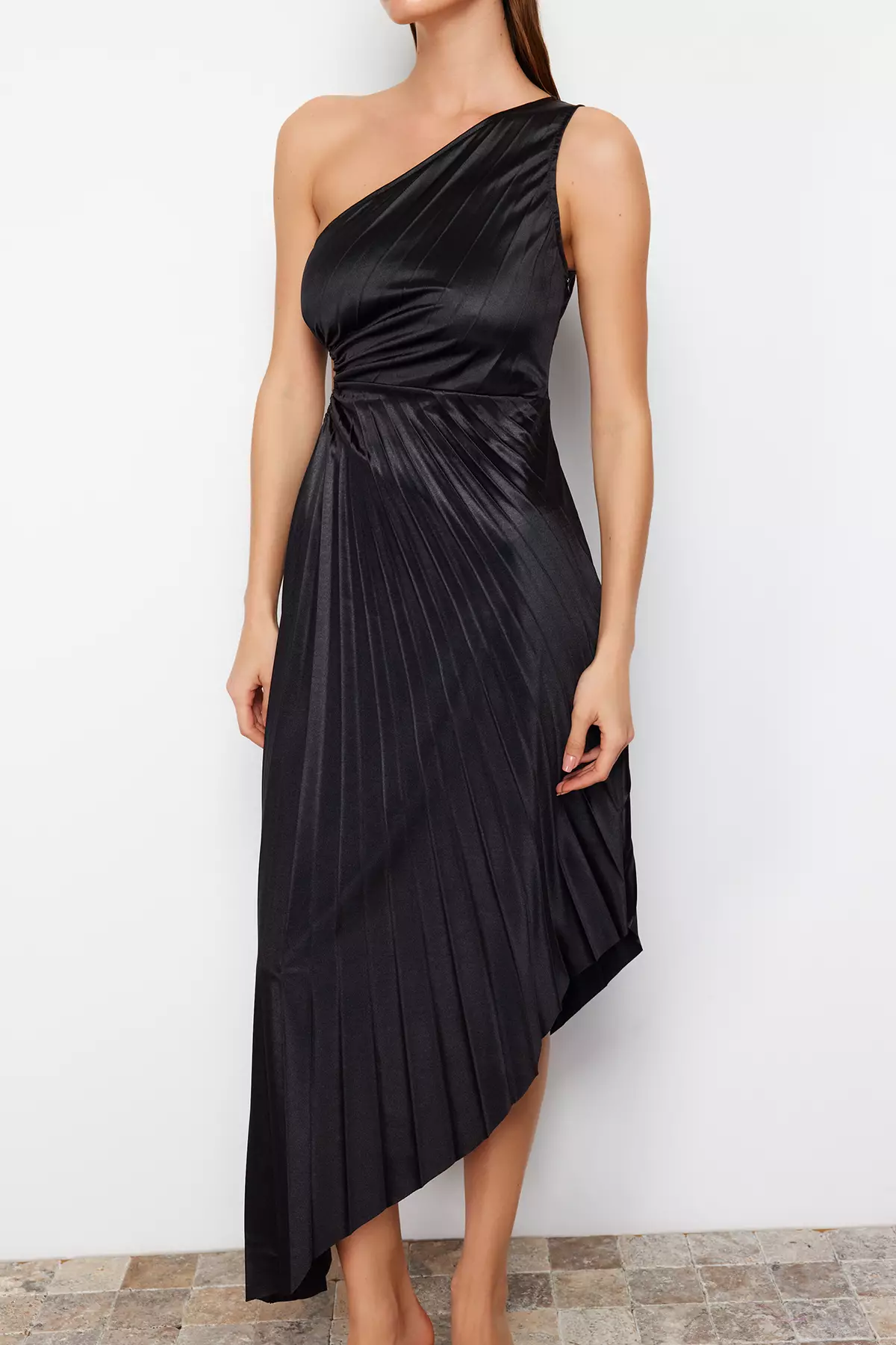 Asymmetrical Pleated Evening Dress