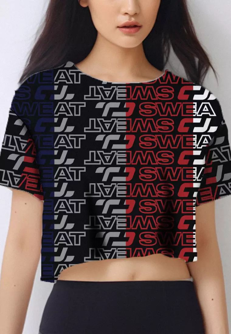 LSB43 baju olahraga wanita warna navy merah abu putih crop pound quickdry london rainbow td active