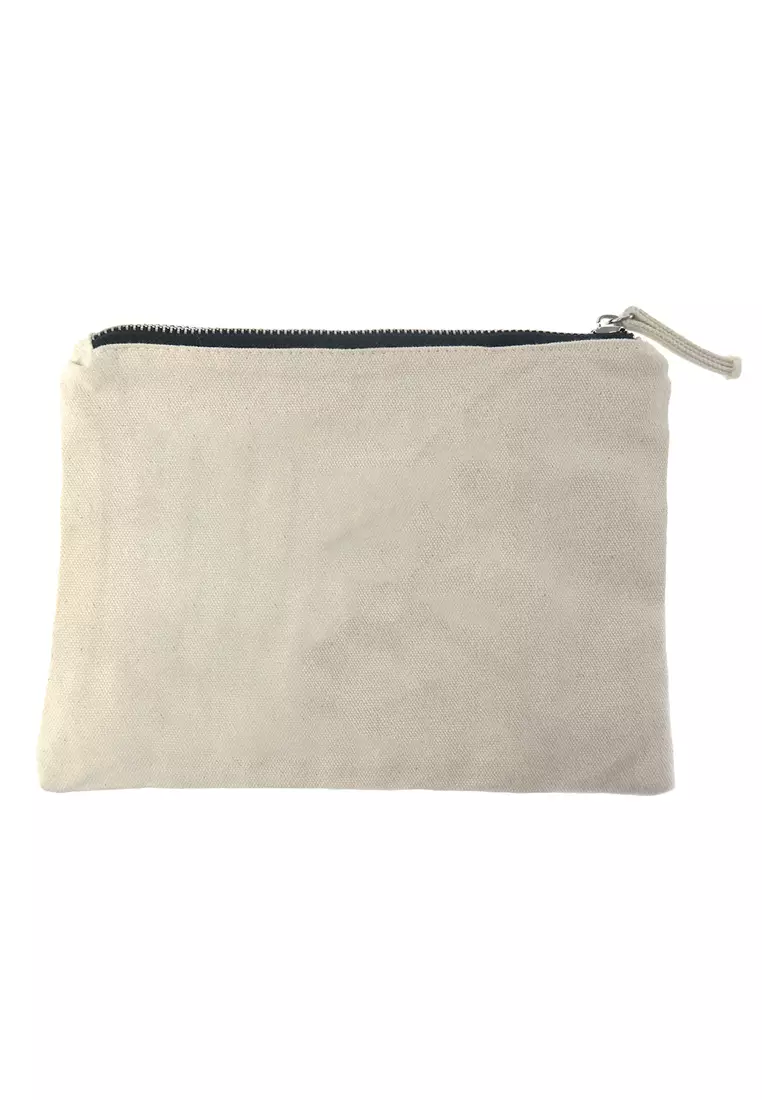 Beige Canvas Pencil Case, Medium Zipper Pouch 