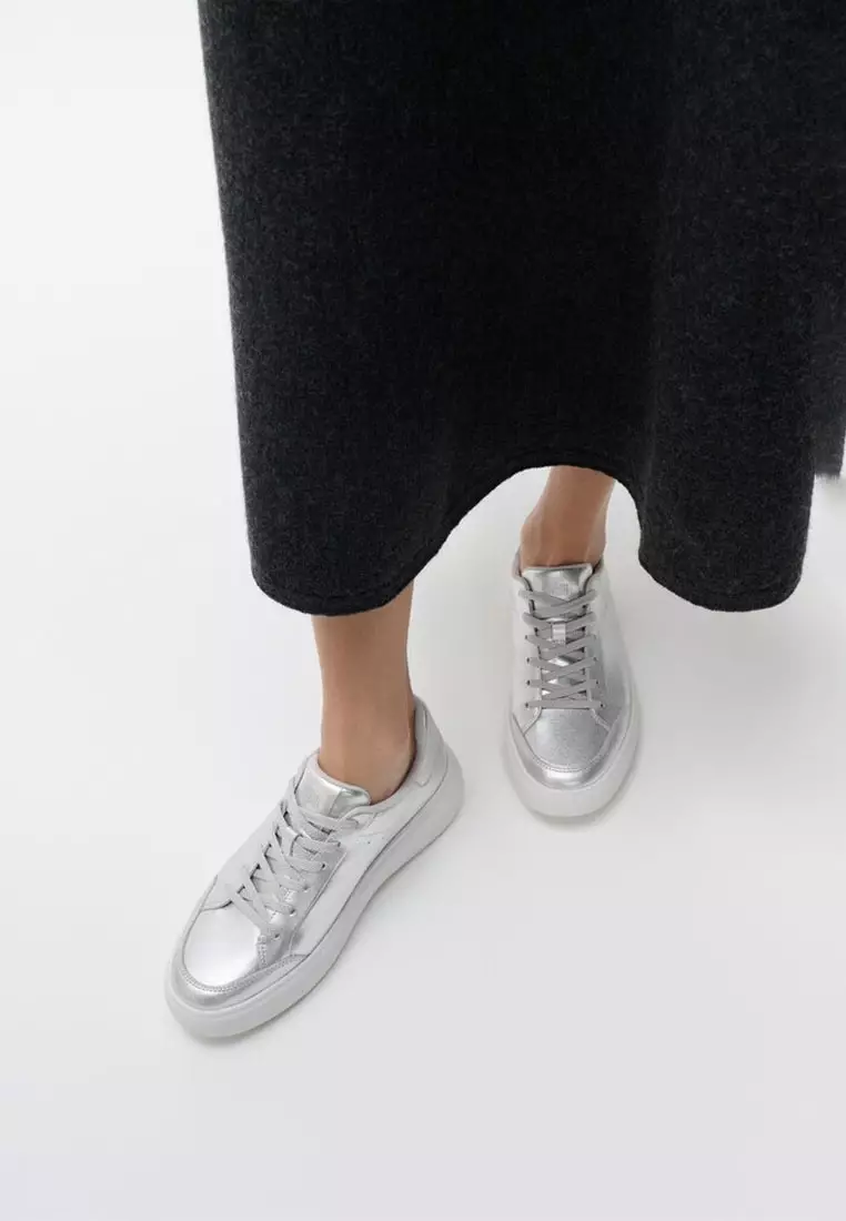 FitFlop RTG Metallic-Leather Sneakers - Silver (E5T-011)