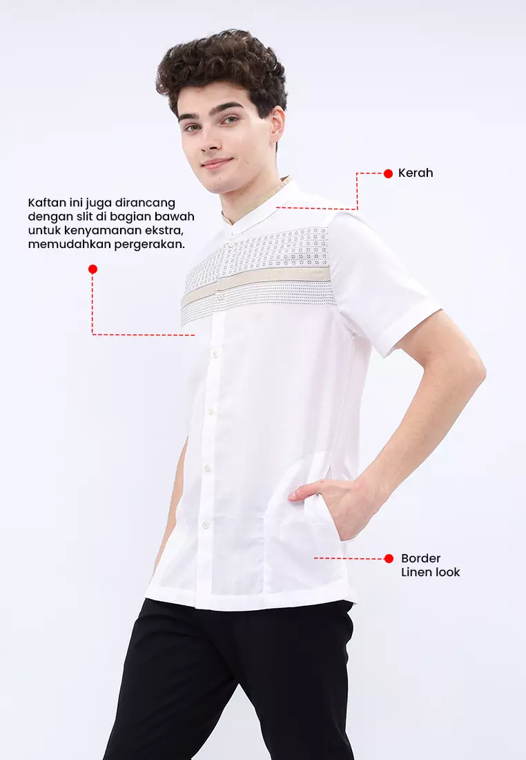 MANZONE - Kemeja Koko Lengan Pendek Pria Sabaca Modern Fit - White