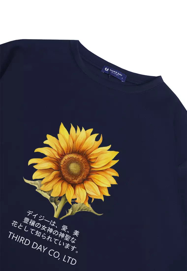 MTP70 kaos oversize flower sunflower bunga matahari bahan tebal scuba pria big sunflower navy
