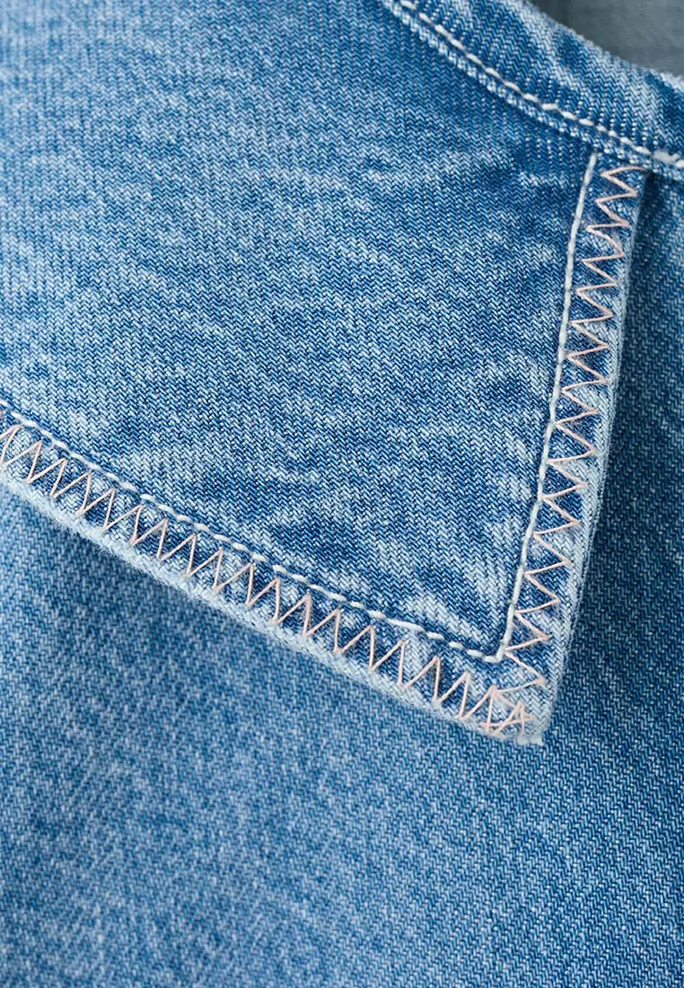 Denim Blouse With A Babydoll Collar