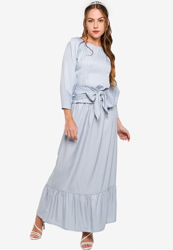 Lubna blue Tie Knot Puff Sleeves Top With Skirt 457A8AA7CA6B5DGS_1