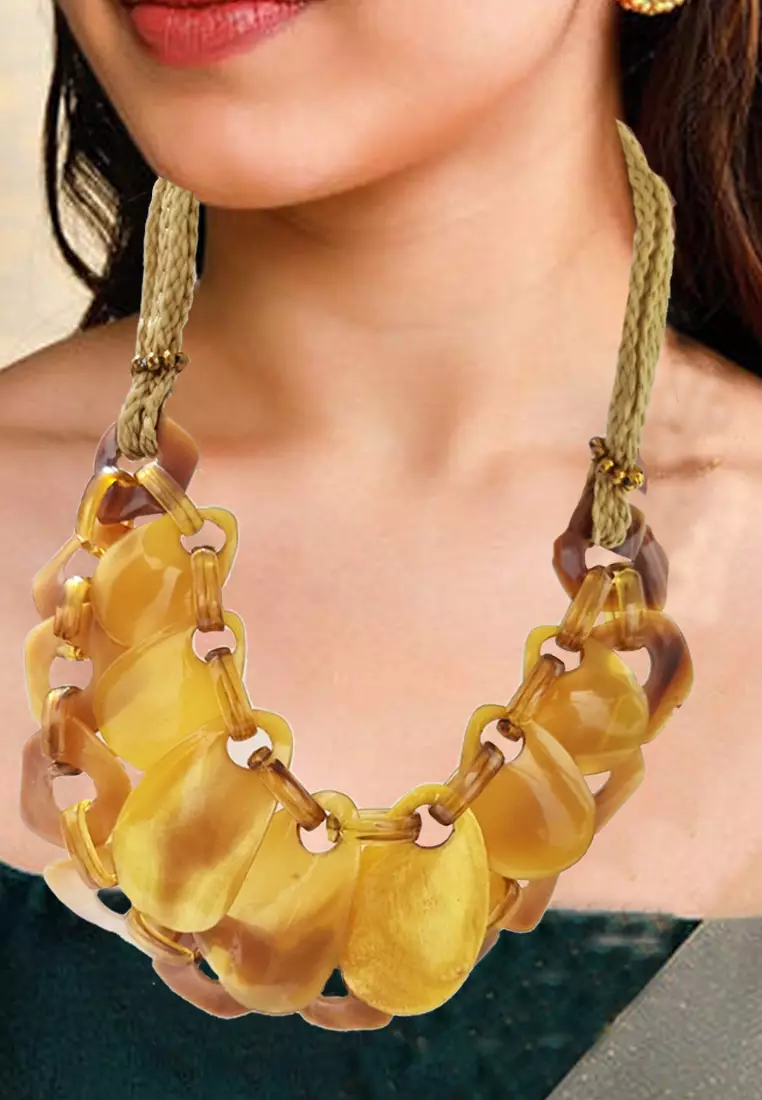 Women's Accessories Bilayer Golden Horn Necklace Kalung Wanita Yellow
