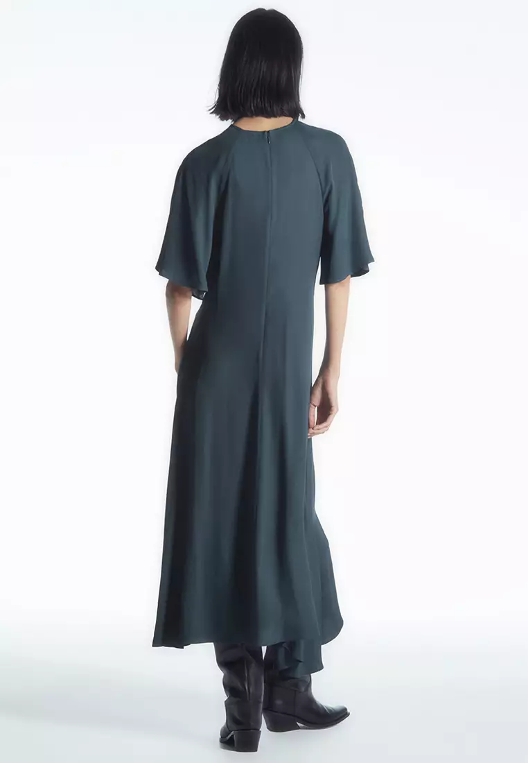 ASYMMETRIC DRAPED MIDI DRESS