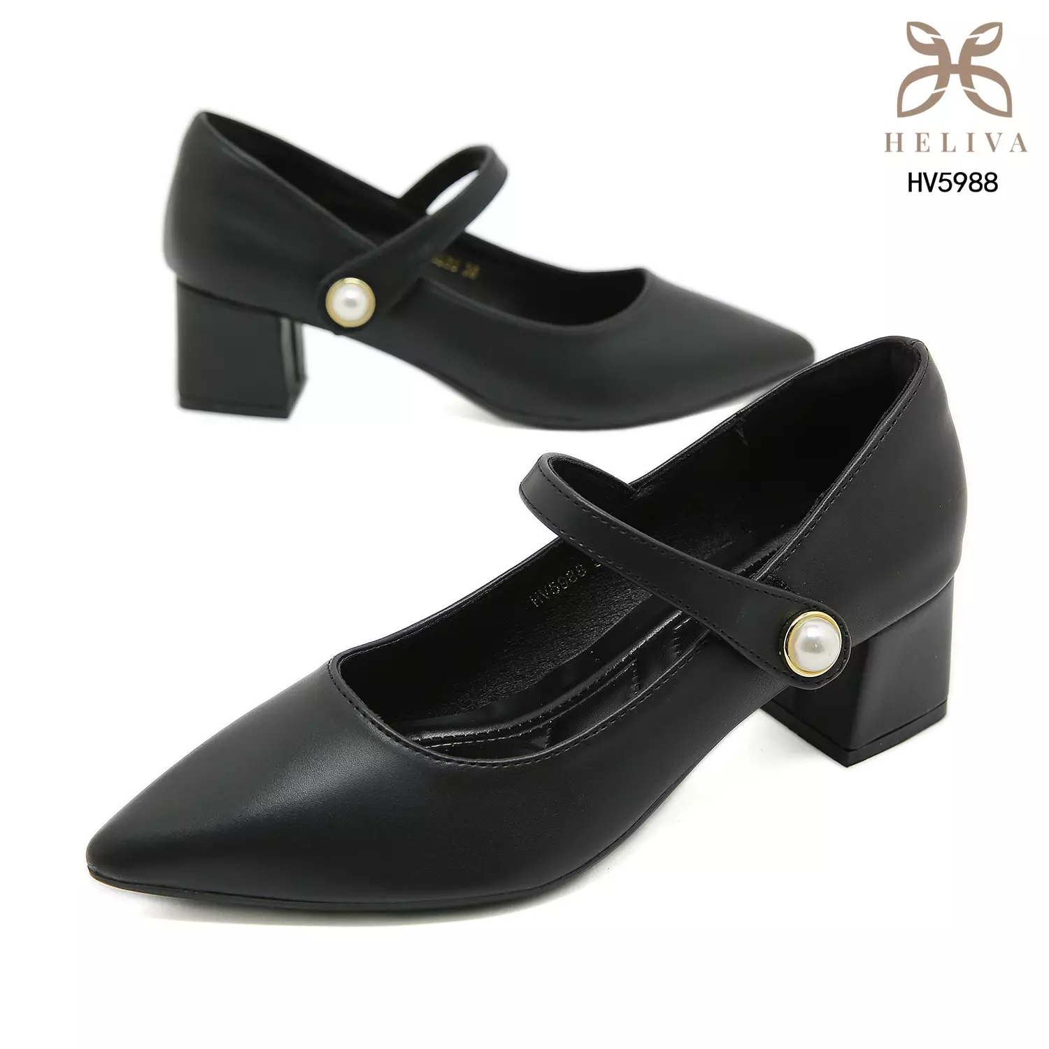 Heliva Reine Women Shoes Heels Chungky Strap Velcro Accessories Pearl 5cm HV5988