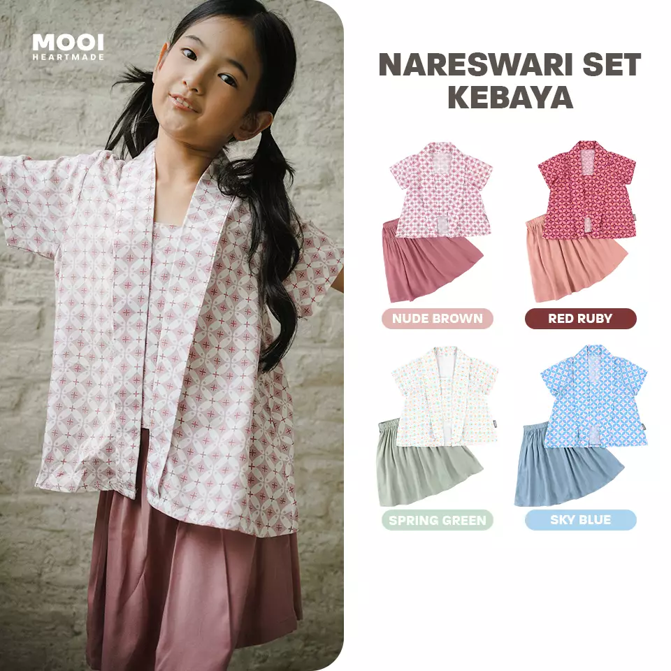 Mooi Setelan Batik Anak Perempuan Nareswari Kebaya Set - Red Ruby