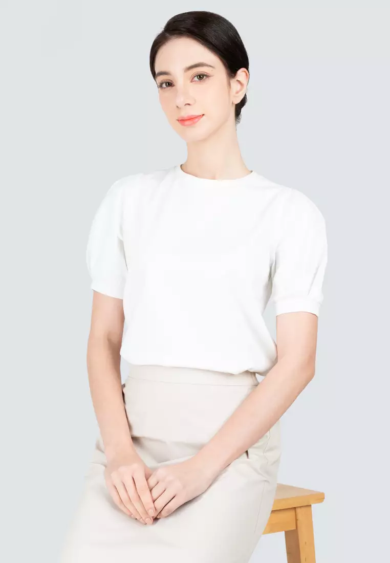 Polo Haus - Women’s Puffy Sleeve Round Neck Knitted Top WBKT001