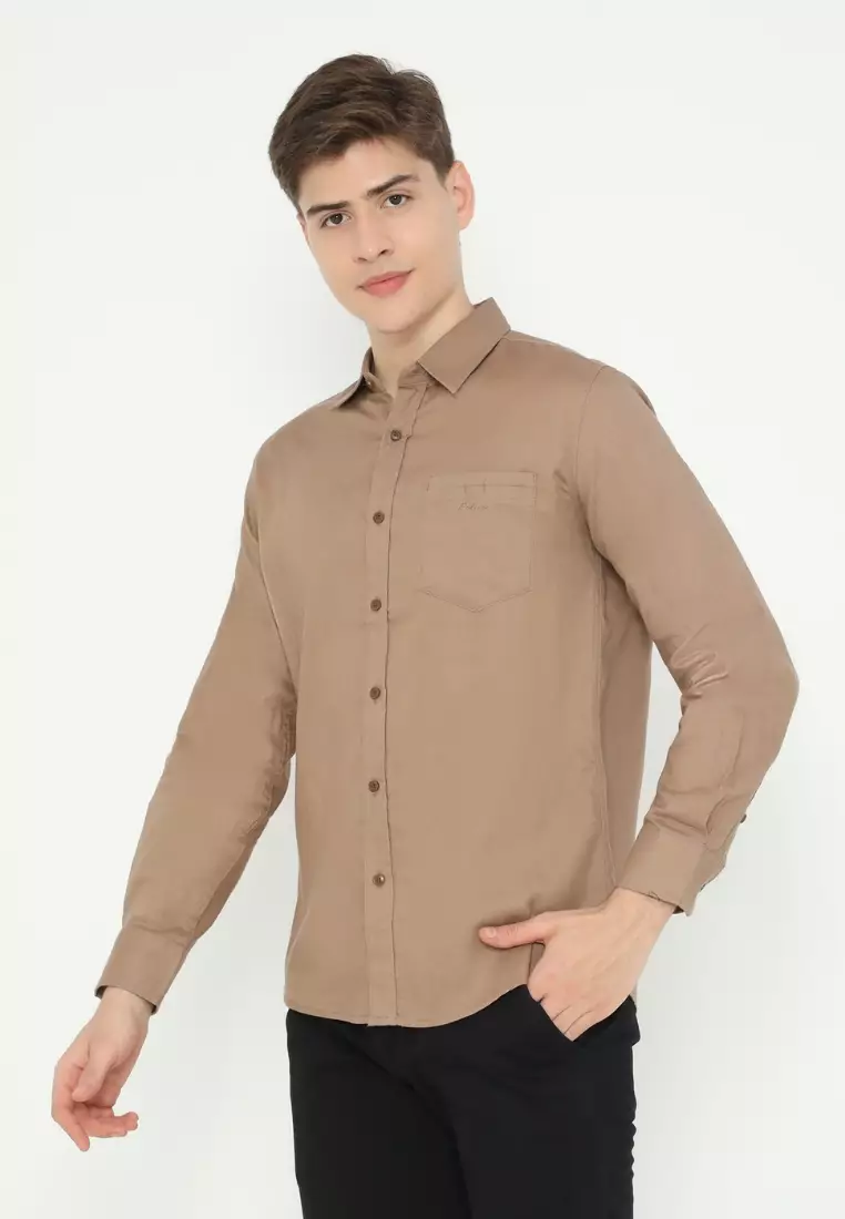 POLICE Kemeja Polos Cotton Regular Fit Lengan Panjang Pria