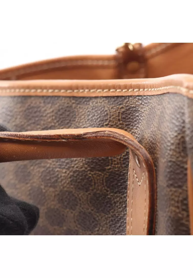 Pre-Loved Celine Macadam Shoulder bag tote bag PVC leather Dark brown beige