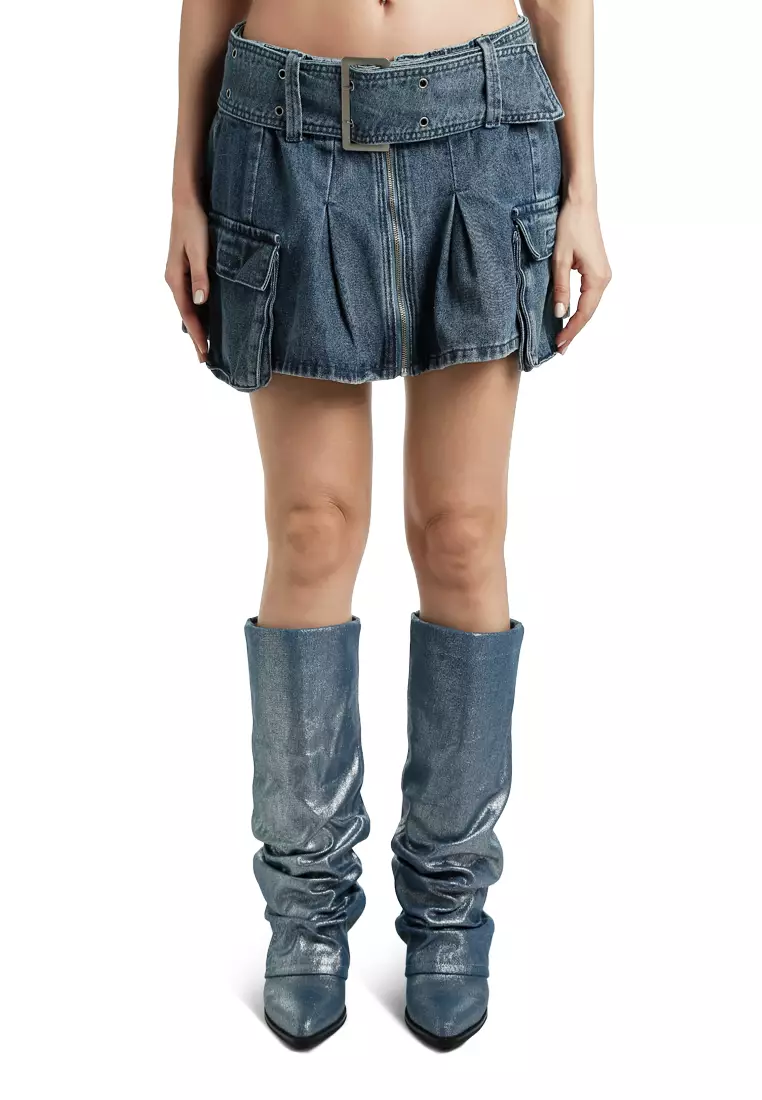 Blue Mini Pleated Cargo Skirt
