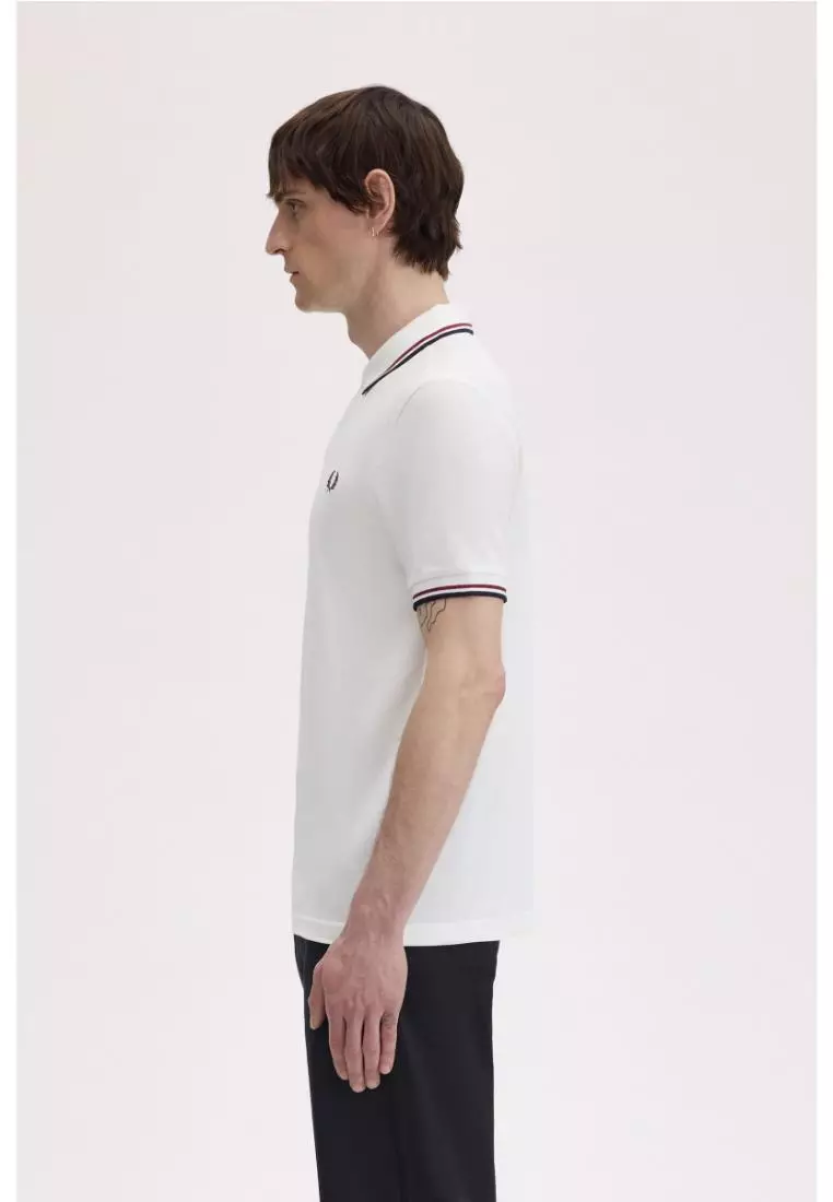 Fred Perry M3600 Twin Tipped Fred Perry Shirt (Snow White / Burnt Red / Navy)