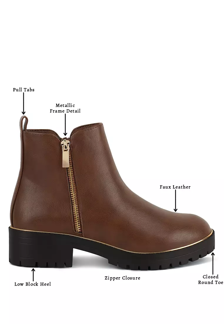 Sepatu Bot Tumit Blok warna Tan